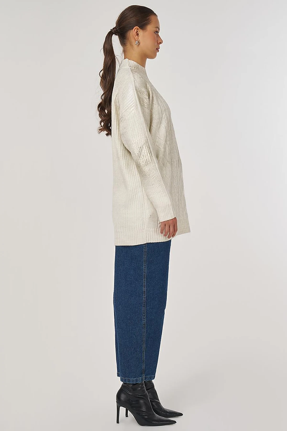 Knitted Off-Shoulder Knitted Tunic in Ecru