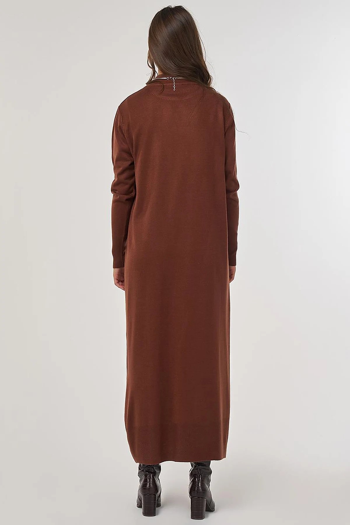 Half Turtleneck Knit Dress in Dark Brown