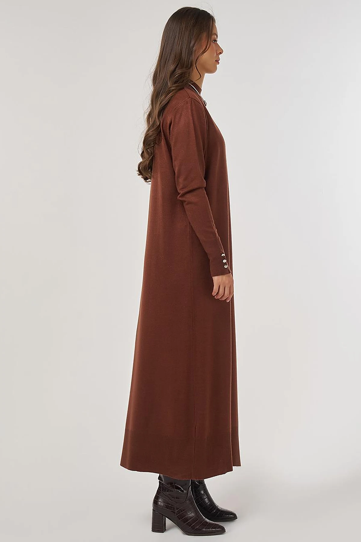 Half Turtleneck Knit Dress in Dark Brown