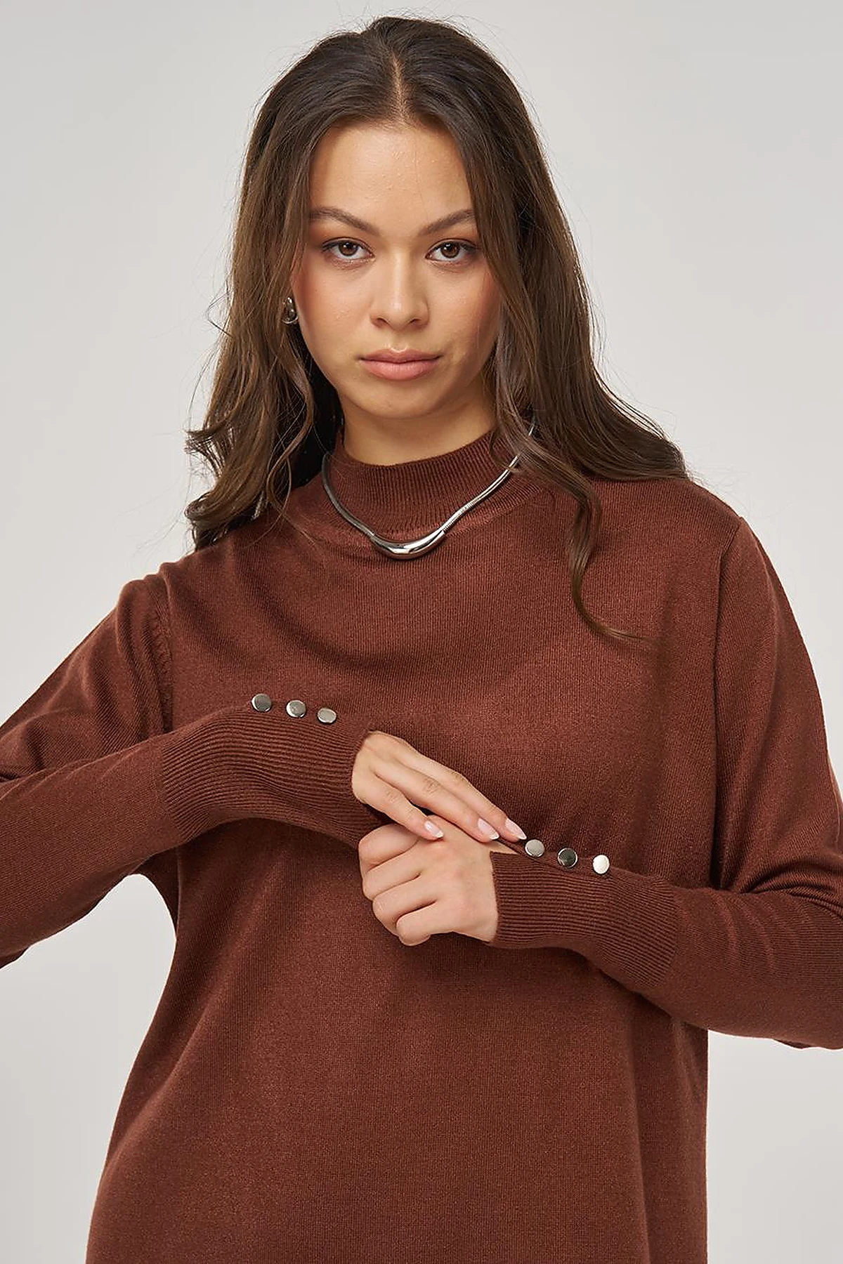 Half Turtleneck Knit Dress in Dark Brown