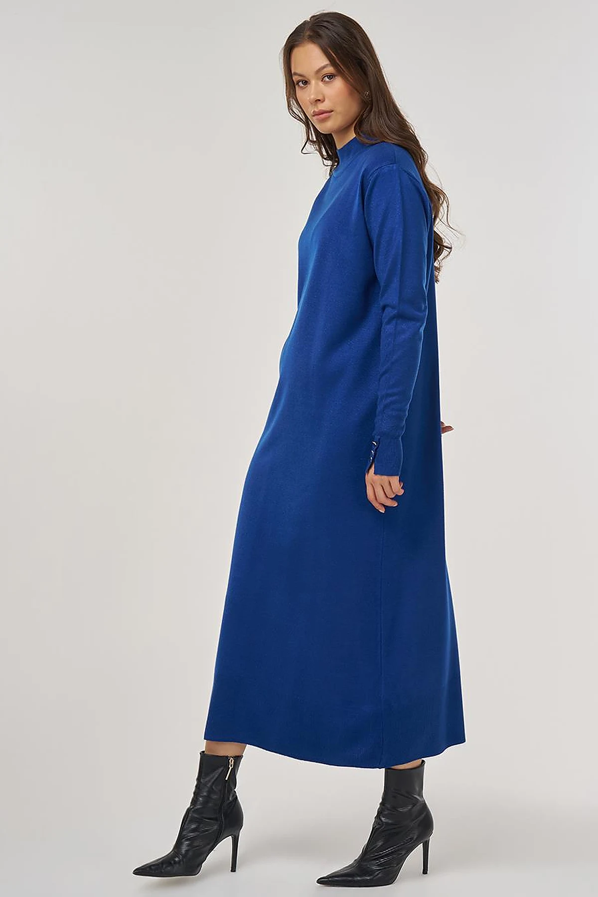 Half Turtleneck Knit Dress in Saxe