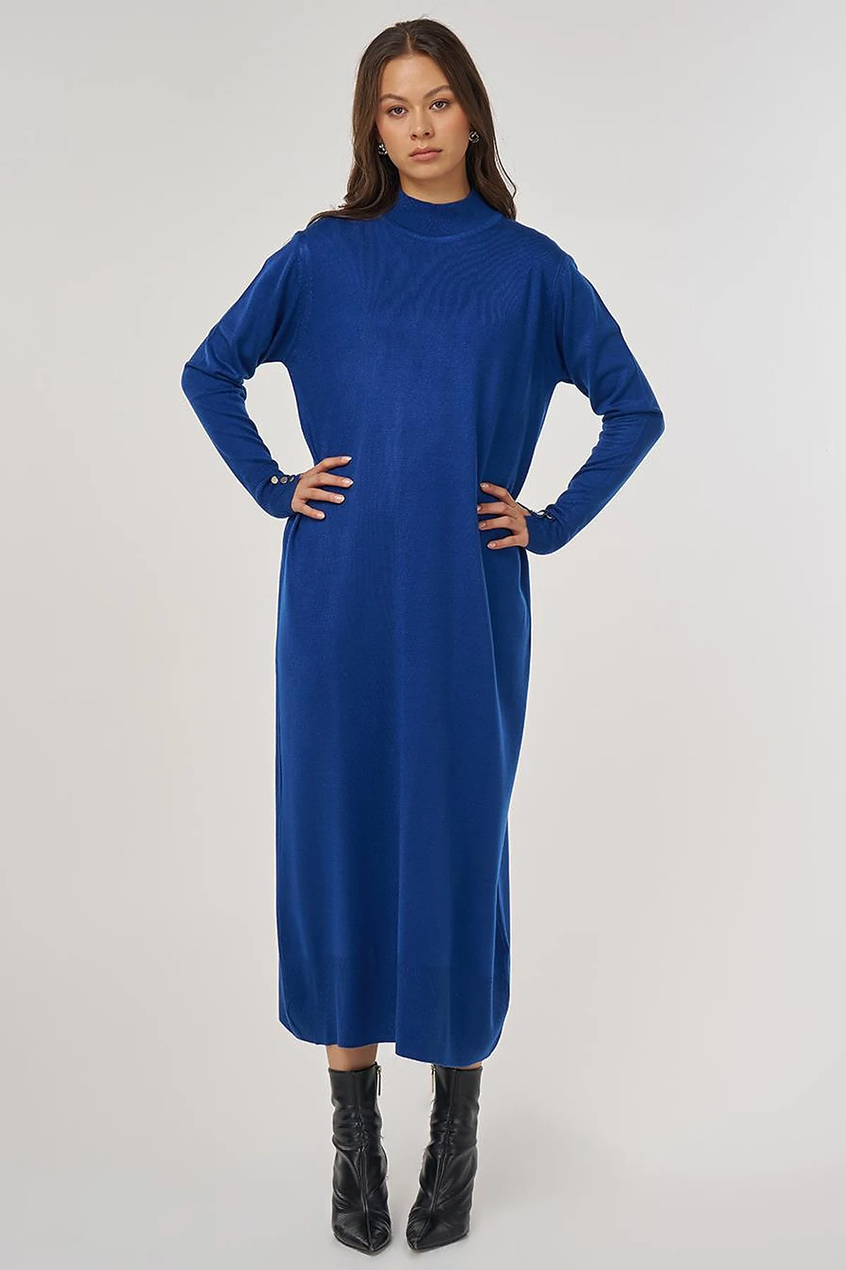 Half Turtleneck Knit Dress in Saxe