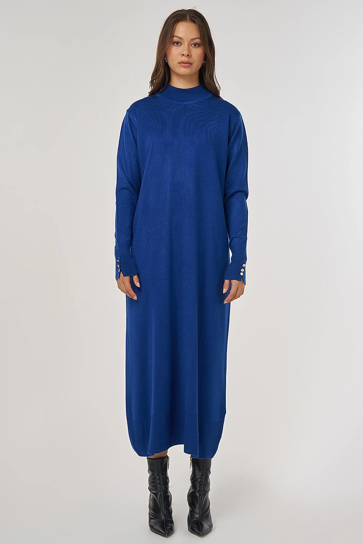 Half Turtleneck Knit Dress in Saxe