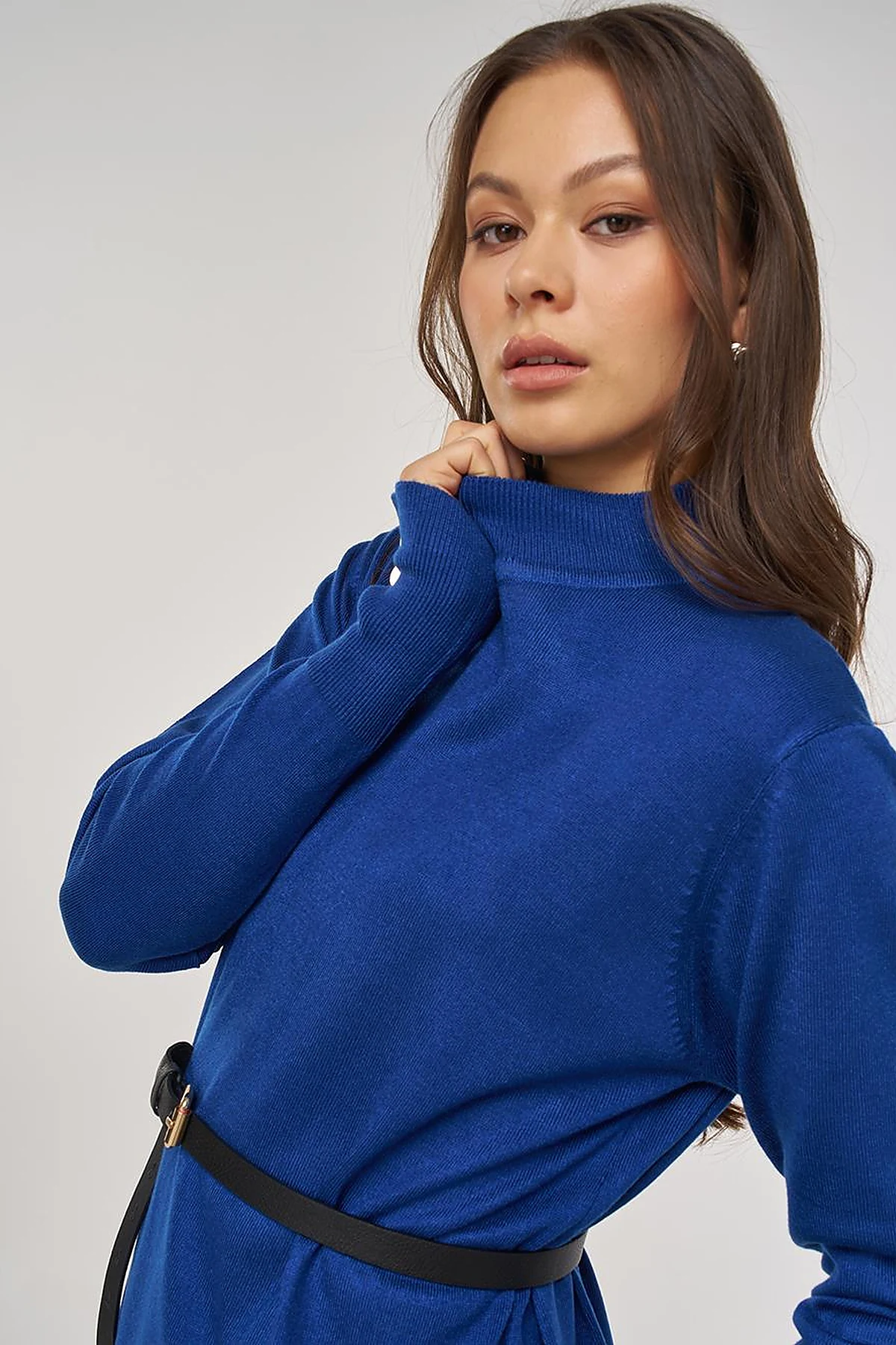 Half Turtleneck Knit Dress in Saxe