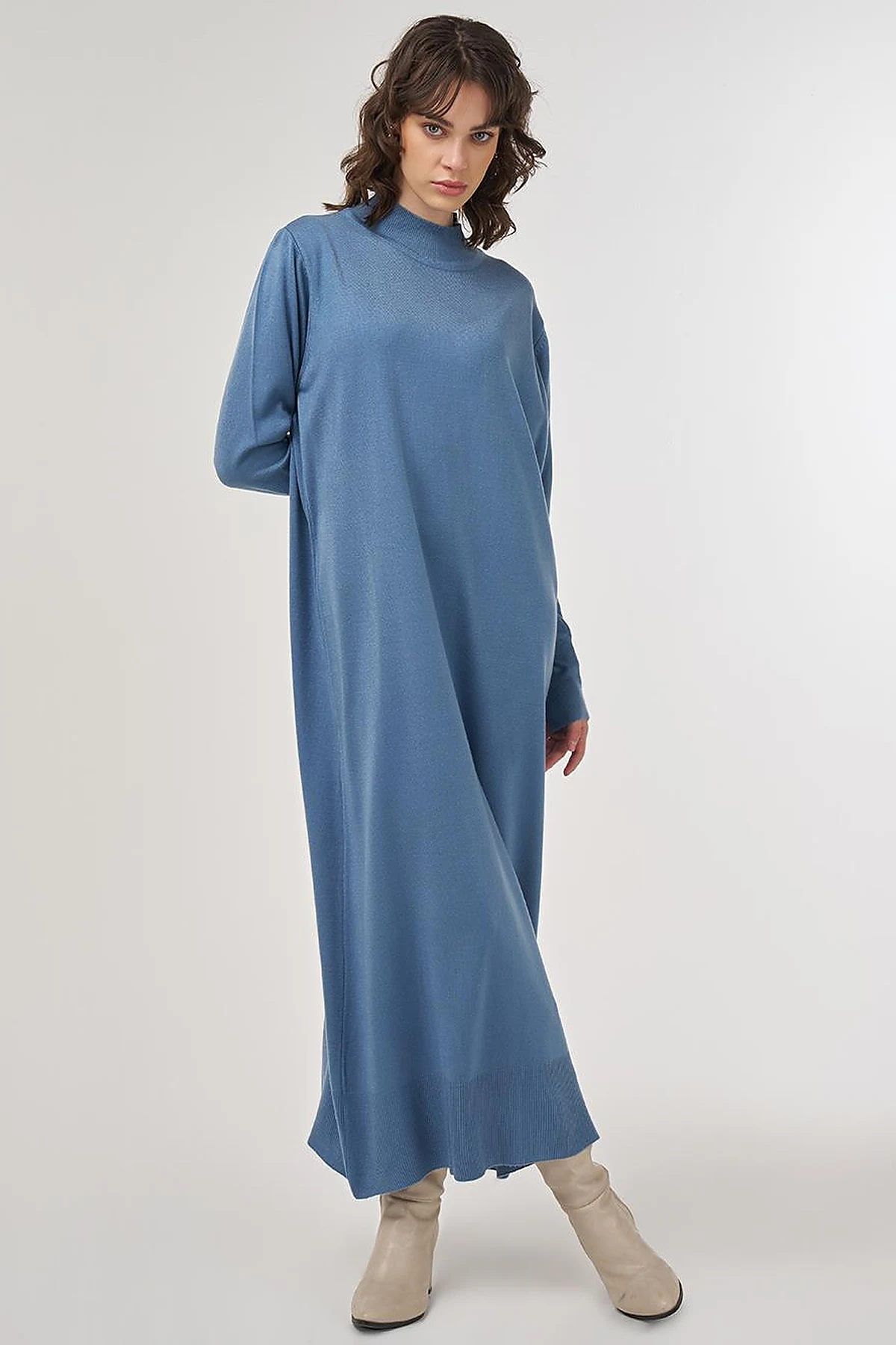 Half Turtleneck Knit Dress in Crown Blue