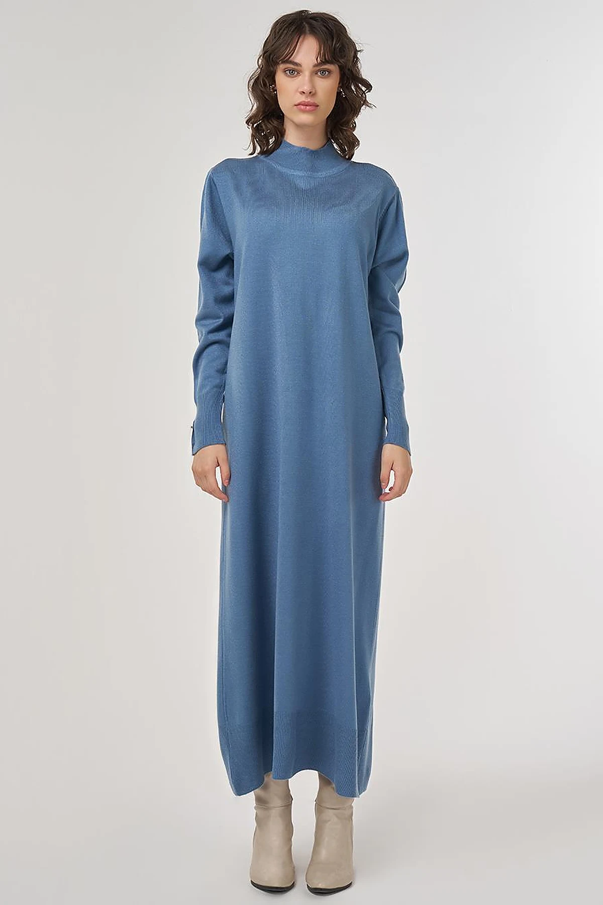 Half Turtleneck Knit Dress in Crown Blue