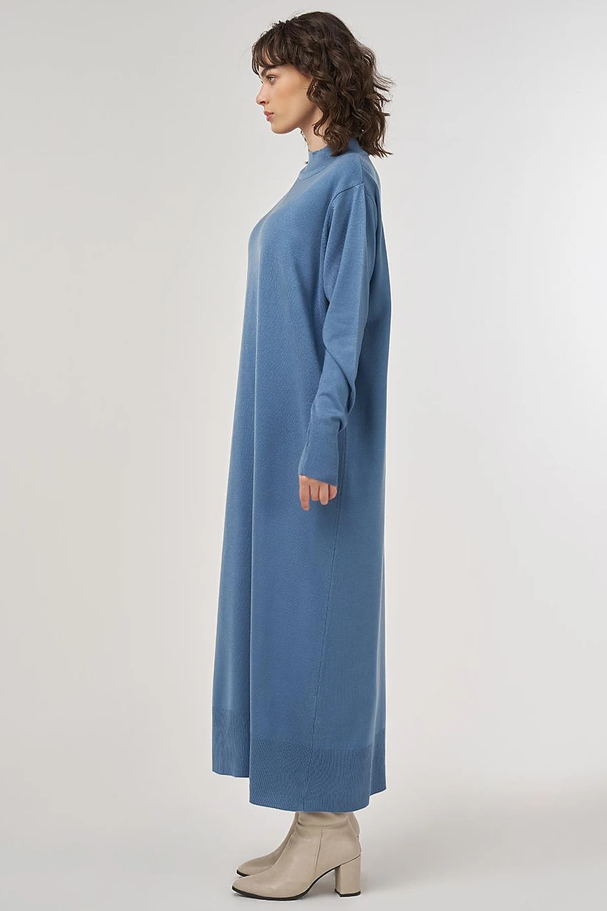 Half Turtleneck Knit Dress in Crown Blue