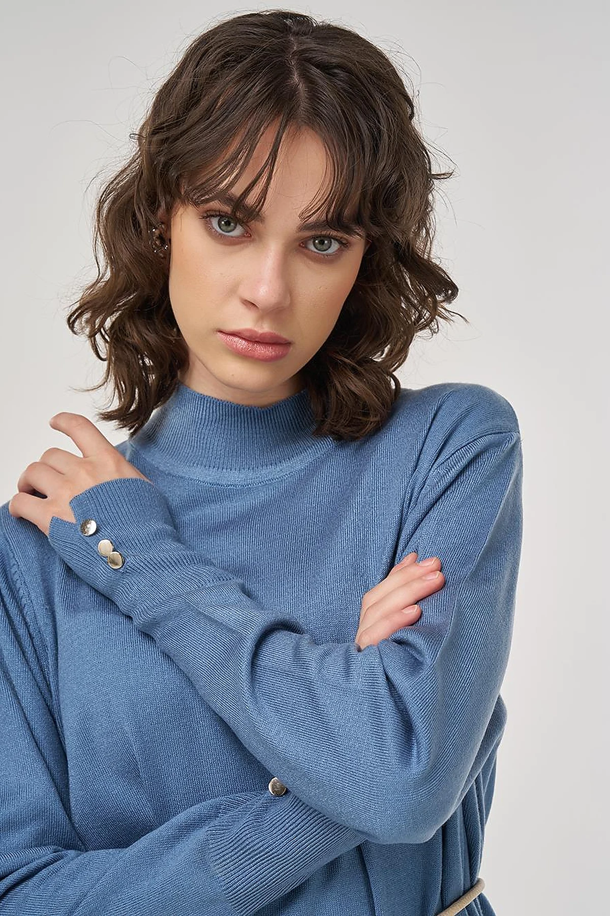 Half Turtleneck Knit Dress in Crown Blue