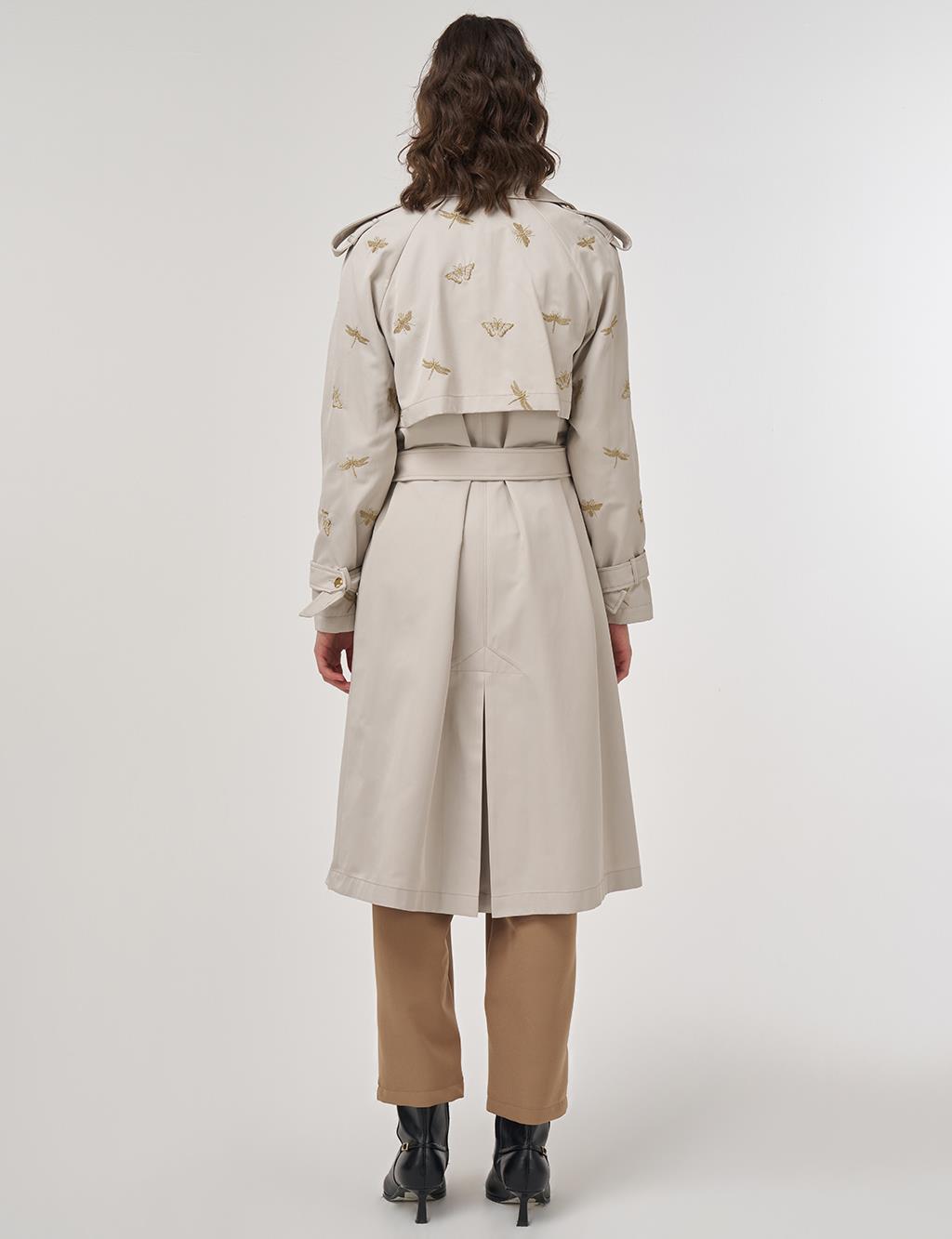 Buckle Detail Trench Coat in Stone