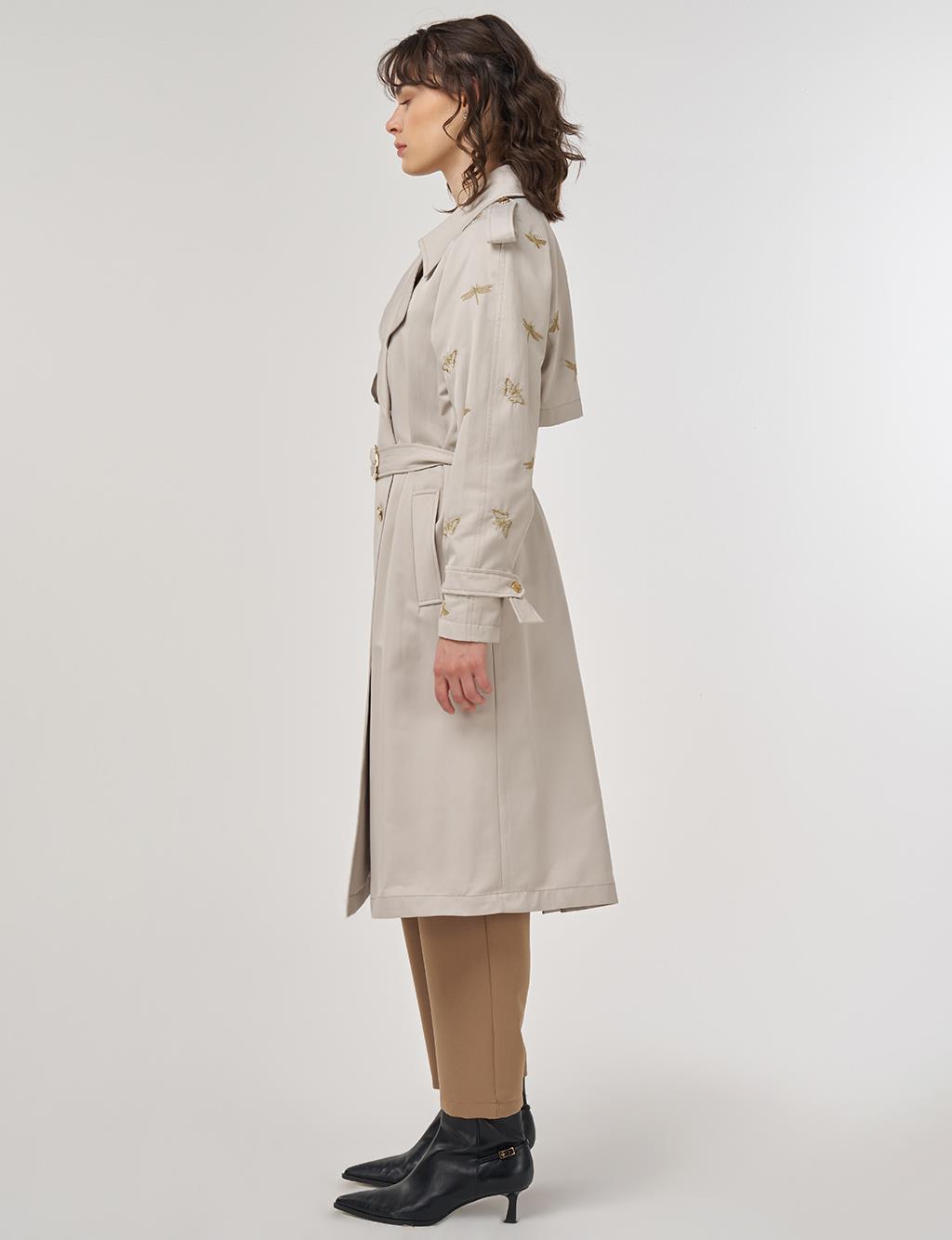 Buckle Detail Trench Coat in Stone