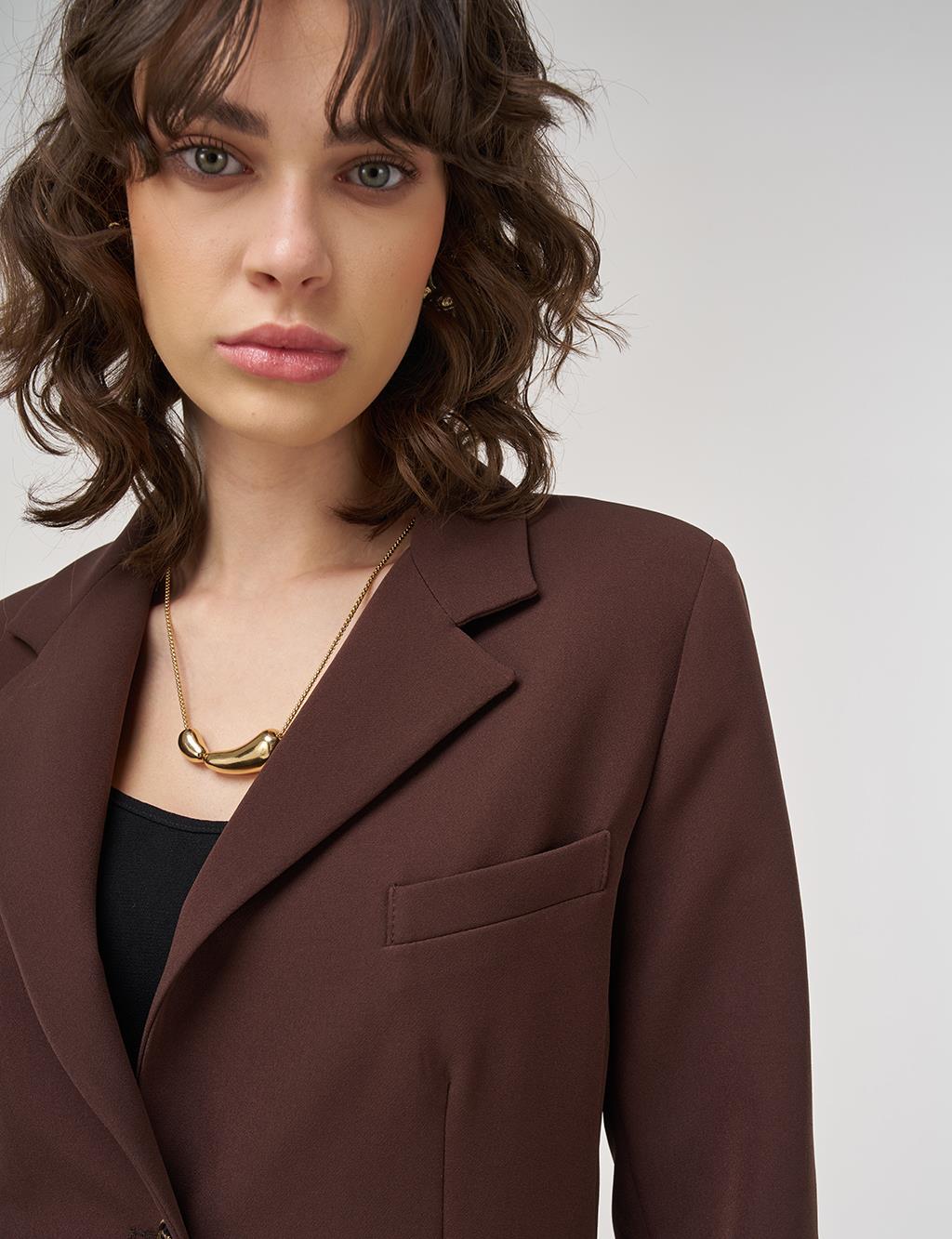 Çift Düğmeli Blazer Ceket Koyu Kahve 