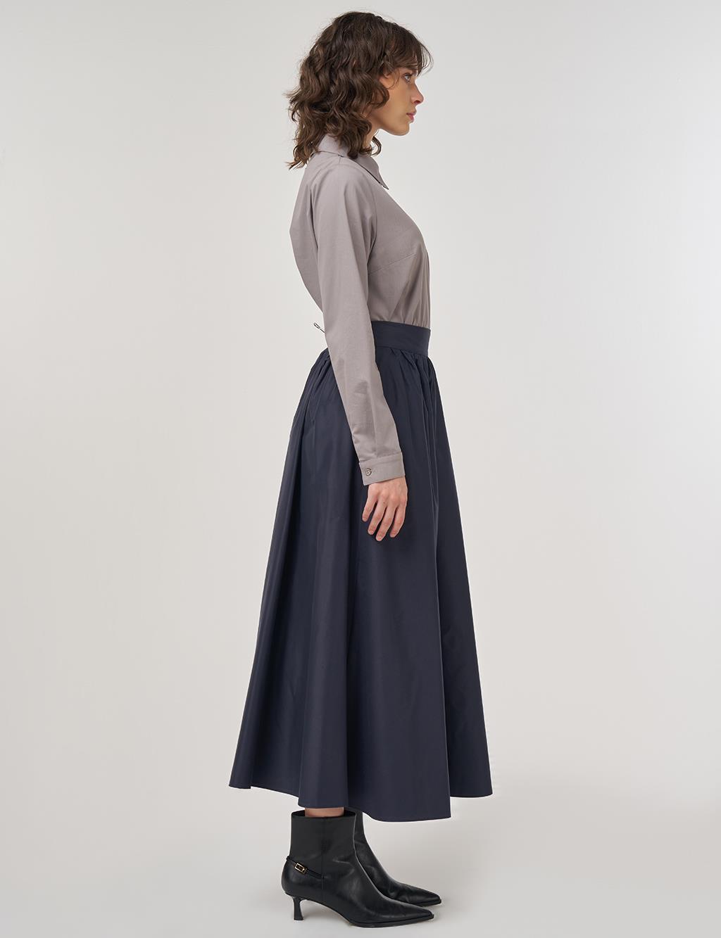 High Waist Flared Skirt in Dark Navy