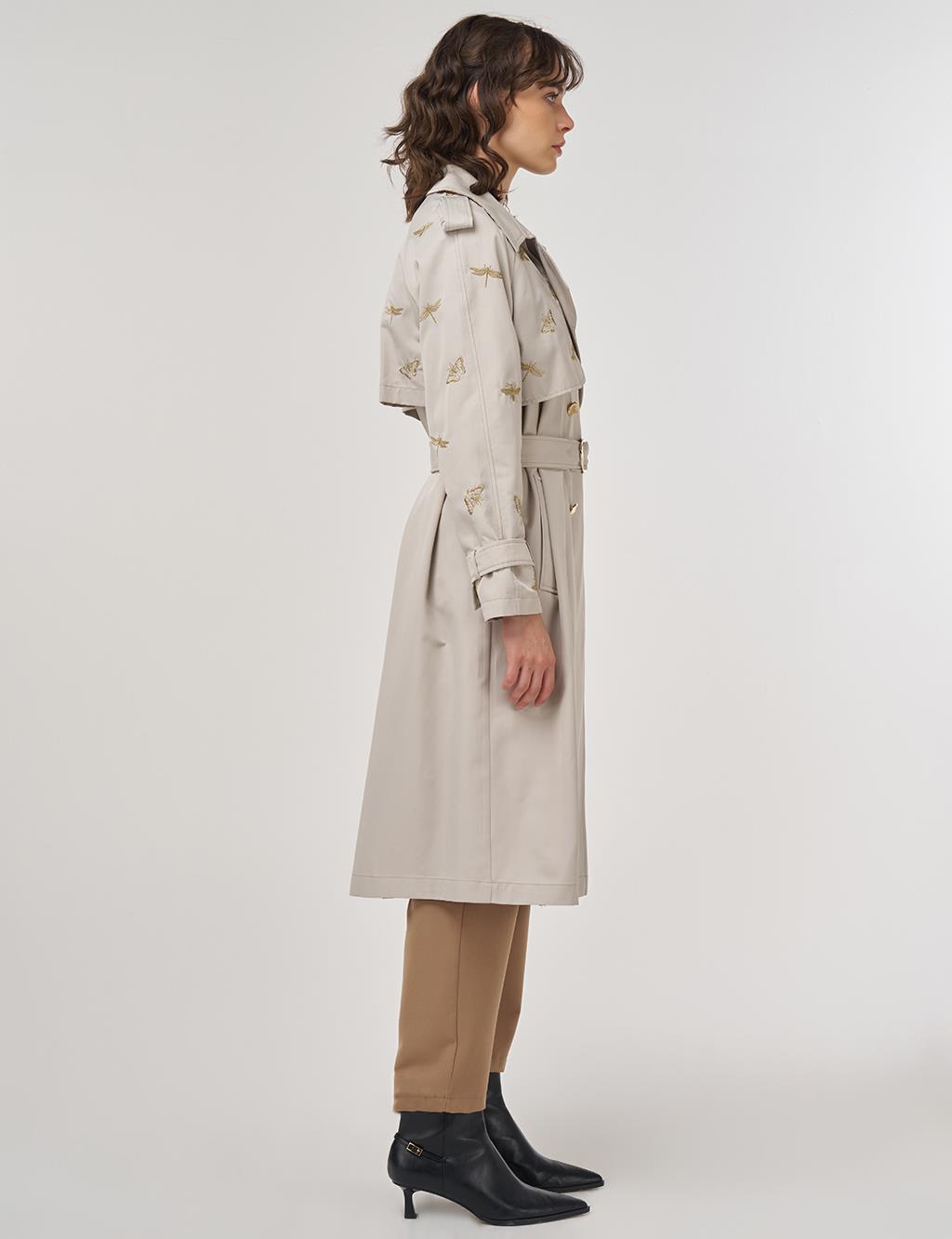 Buckle Detail Trench Coat in Stone