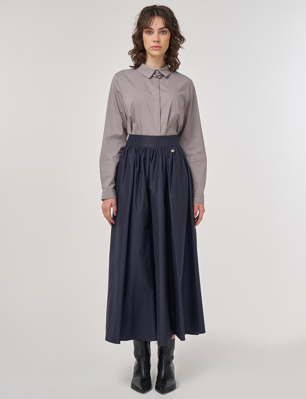 High Waist Flared Skirt in Dark Navy