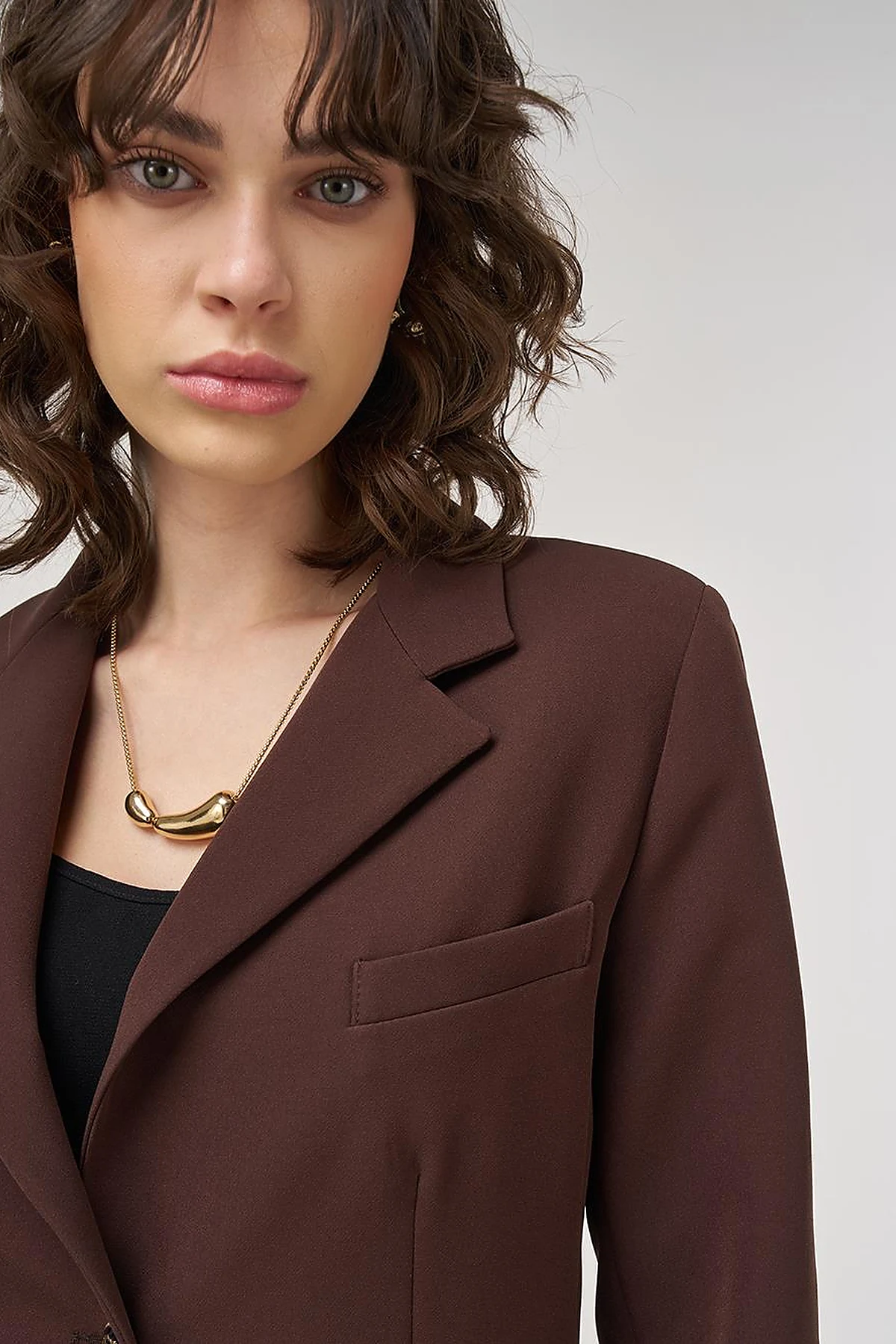 Çift Düğmeli Blazer Ceket Koyu Kahve 