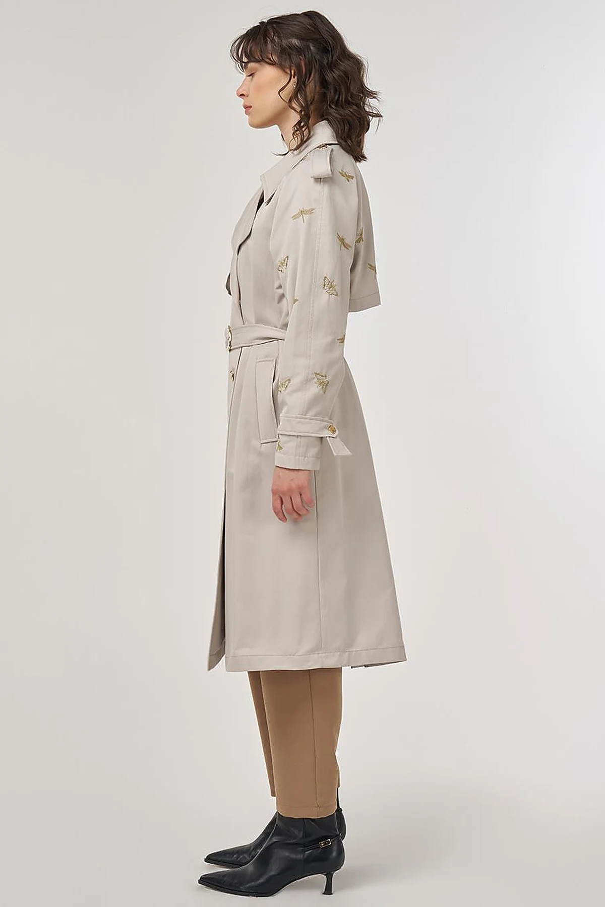 Buckle Detail Trench Coat in Stone