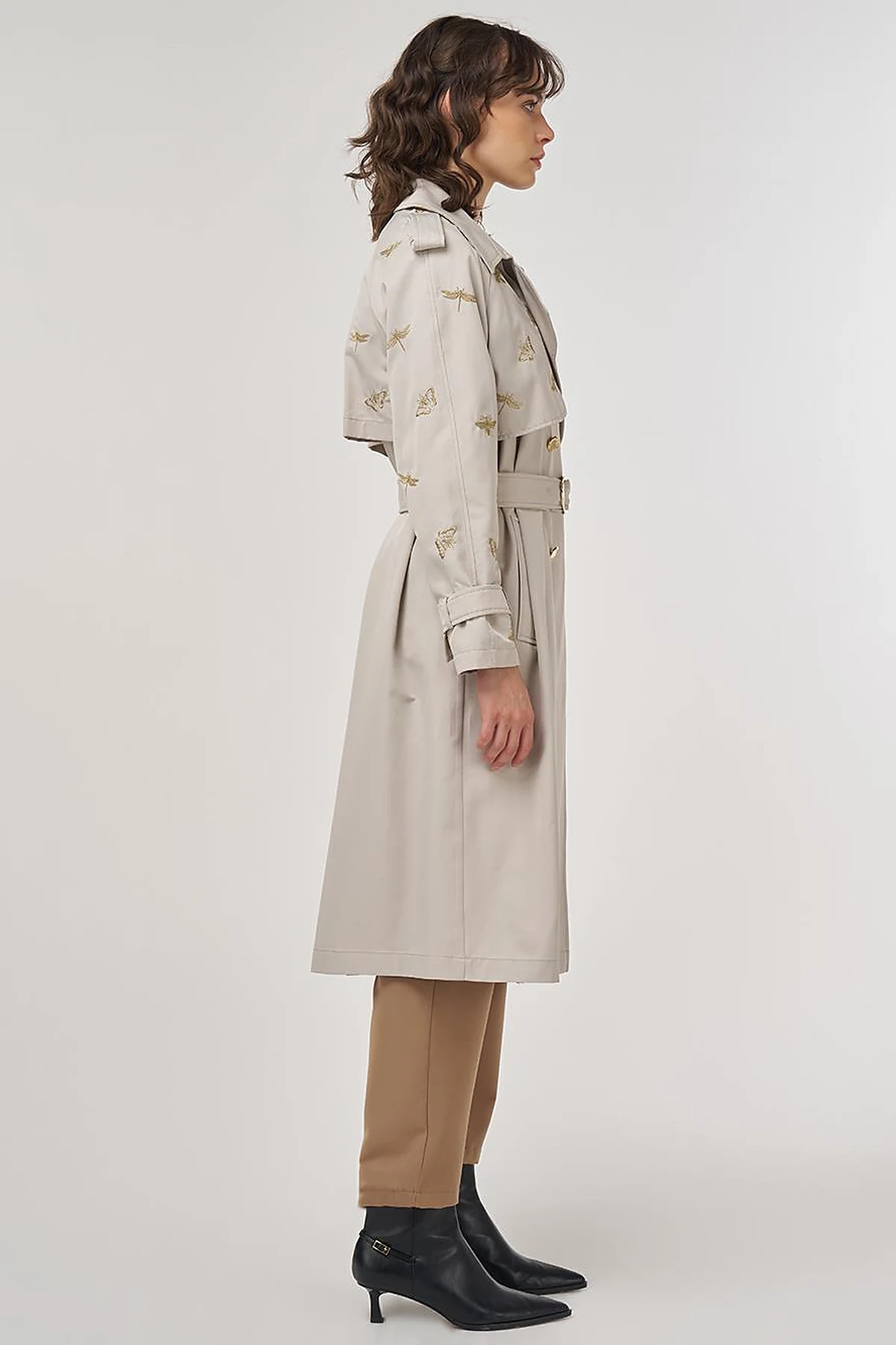 Buckle Detail Trench Coat in Stone