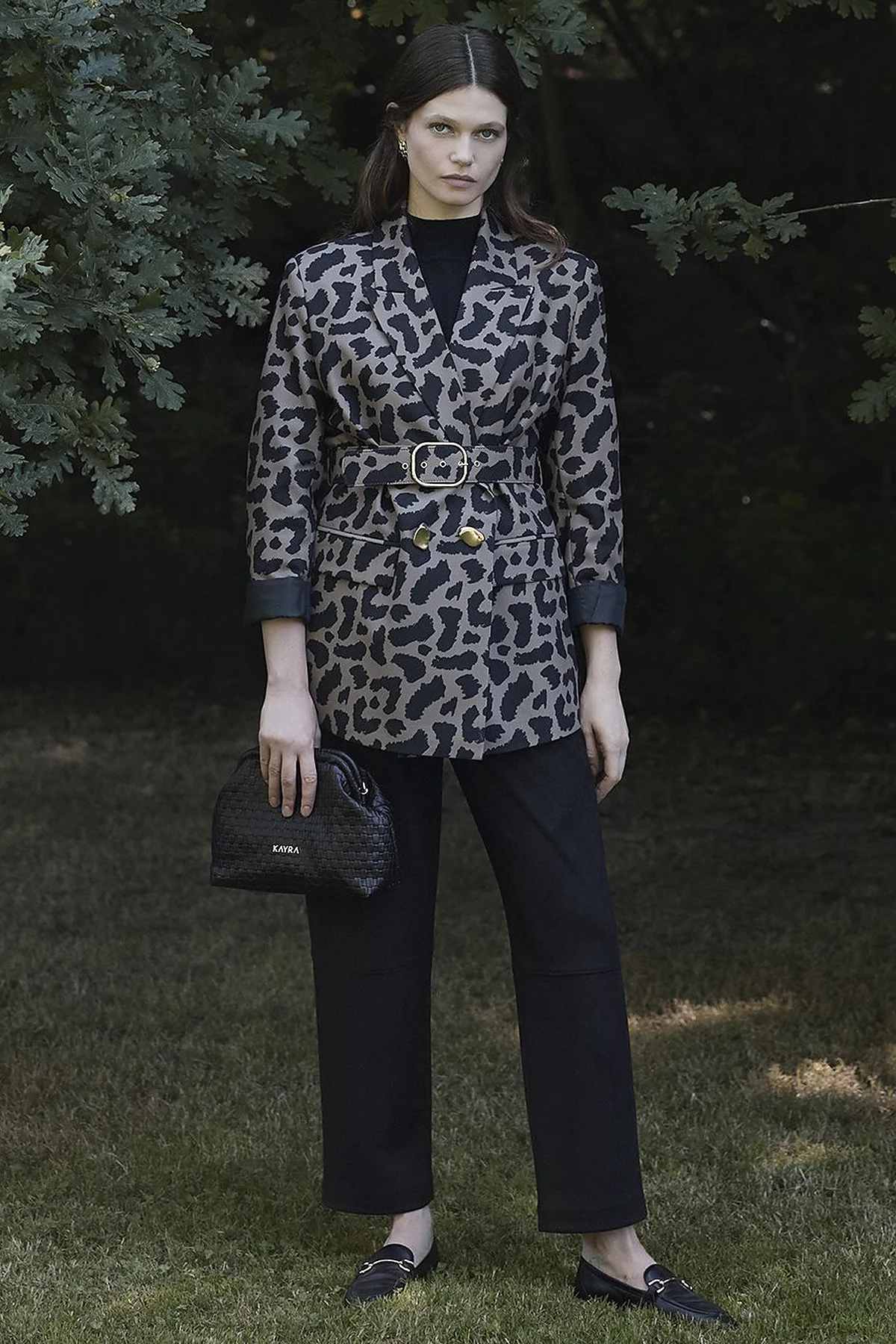 Leopar Desen Blazer Ceket Vizon
