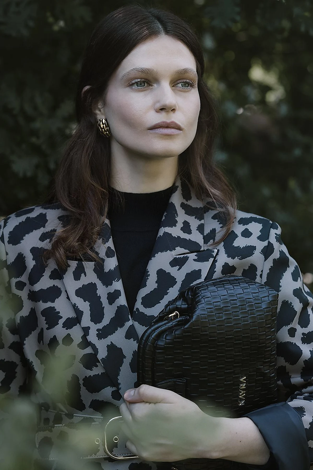 Leopar Desen Blazer Ceket Vizon