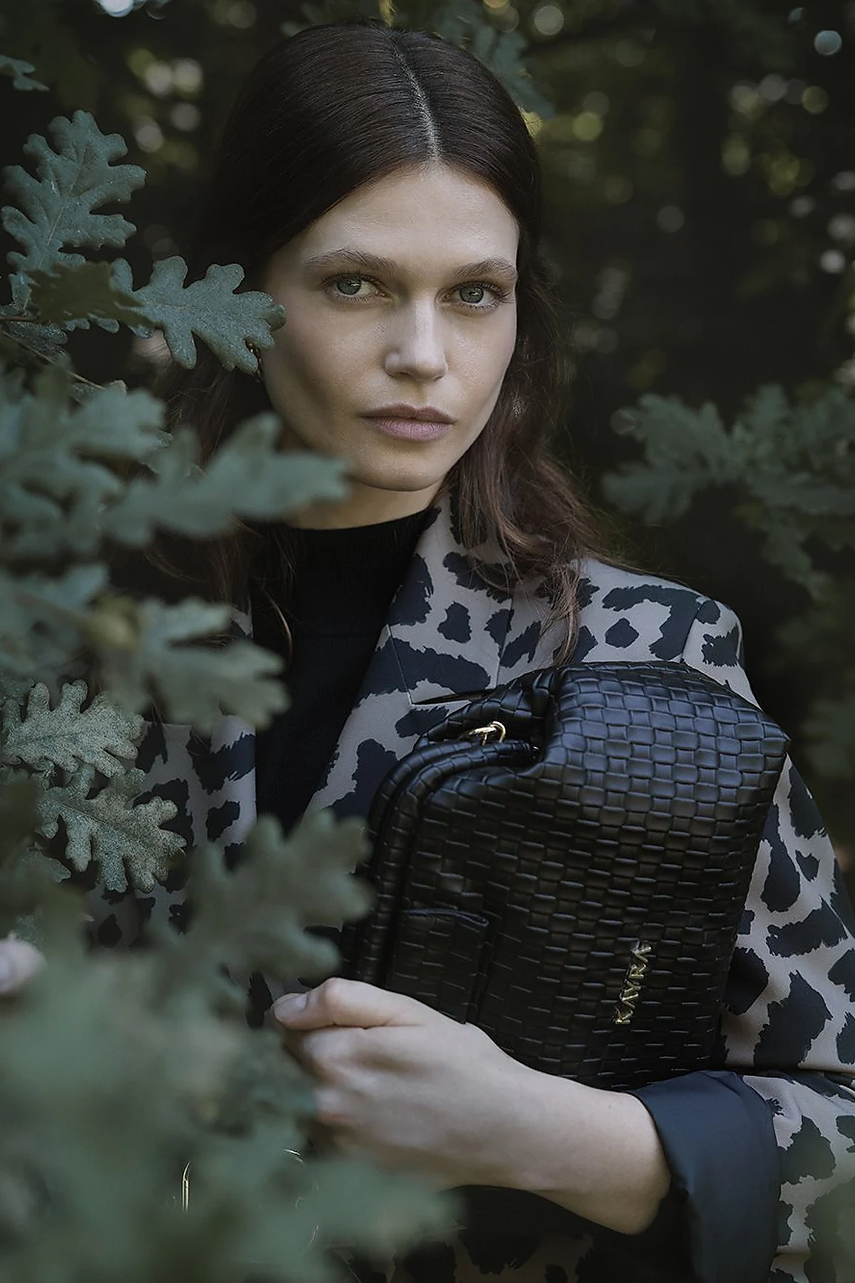 Leopar Desen Blazer Ceket Vizon