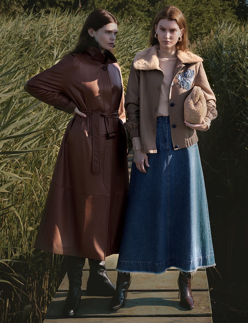 Faux Leather Trench Coat with Stitching Details in Tan