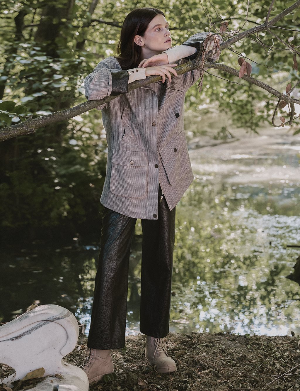 Seam Stitch Faux Leather Pants Dark Brown