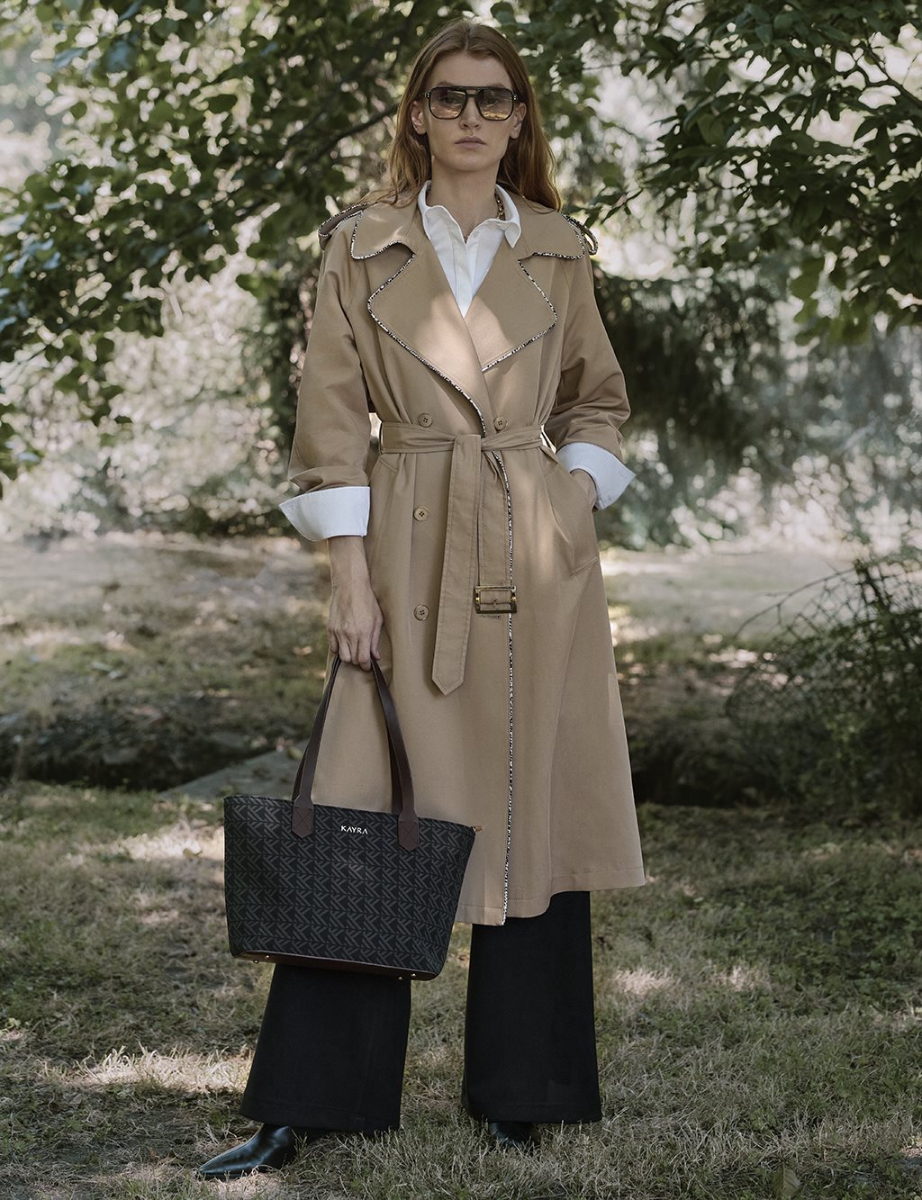 Piping Detail Trench Coat Stone