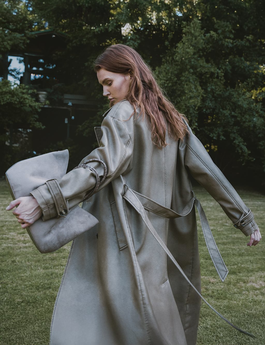 Faux Leather Trench Coat with Epaulet Details Light Brown