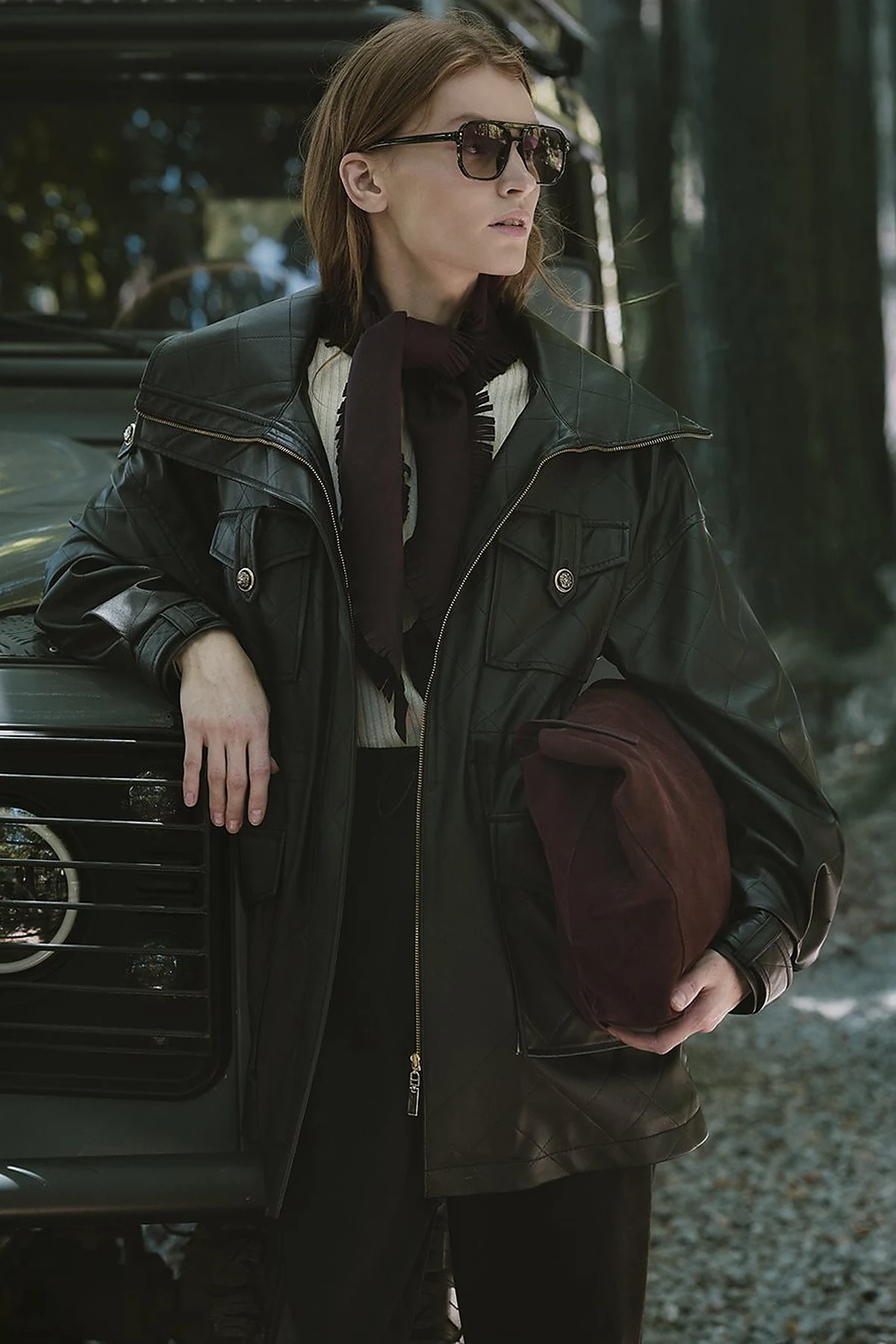 Wide Collar Faux Leather Jacket Black