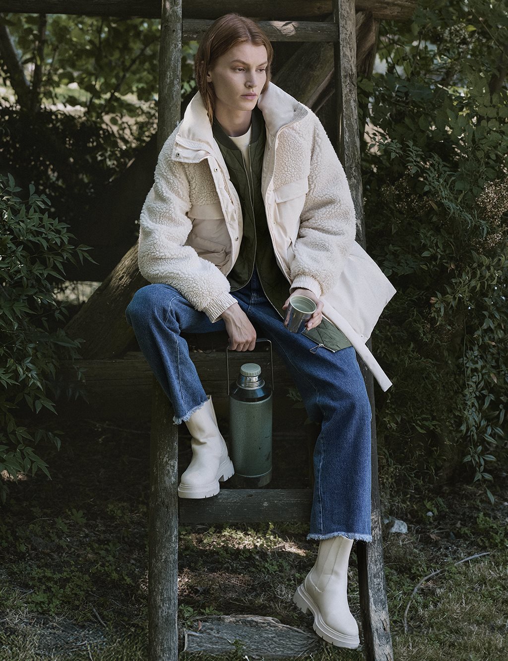 Cep Detaylı Peluş Kaban Krem 