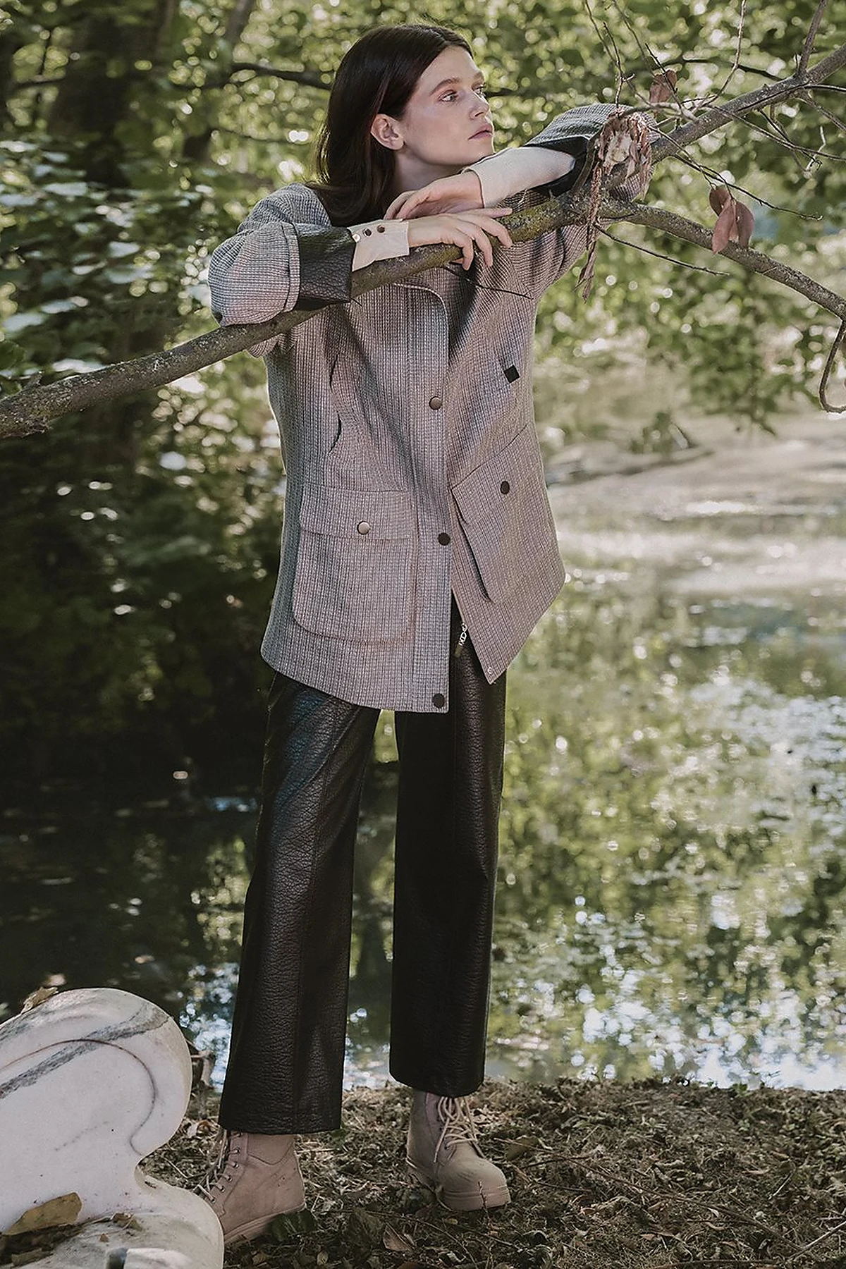 Shirt Collar Cotton Linen Jacket Mink