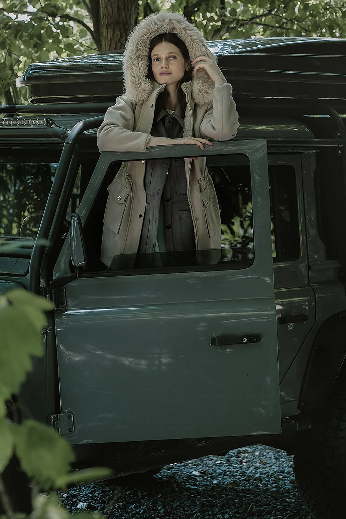 Double-Sided Coat with Fur Details Light Brown