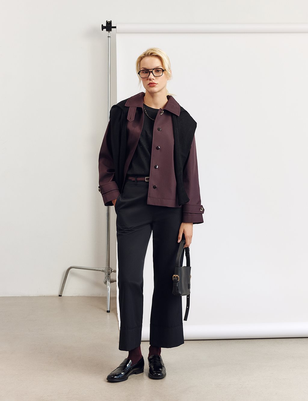 Şömizye Yaka Kısa Ceket Koyu Bordo