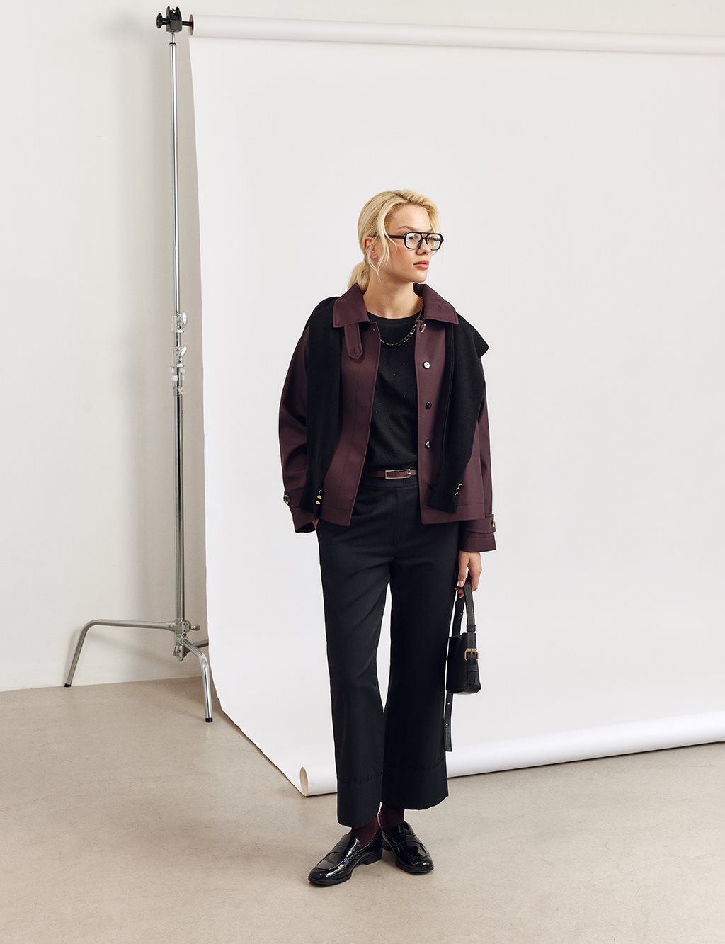 Şömizye Yaka Kısa Ceket Koyu Bordo