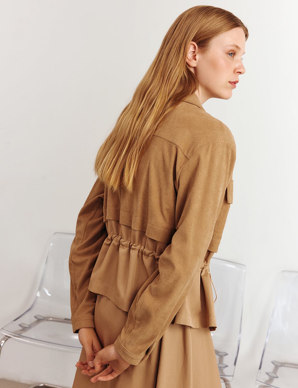 Double-Pocket Skirt Set Beige