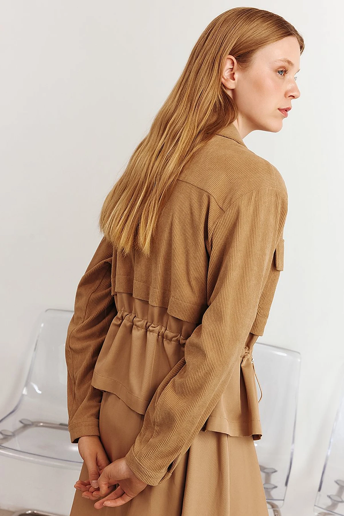 Double-Pocket Skirt Set Beige