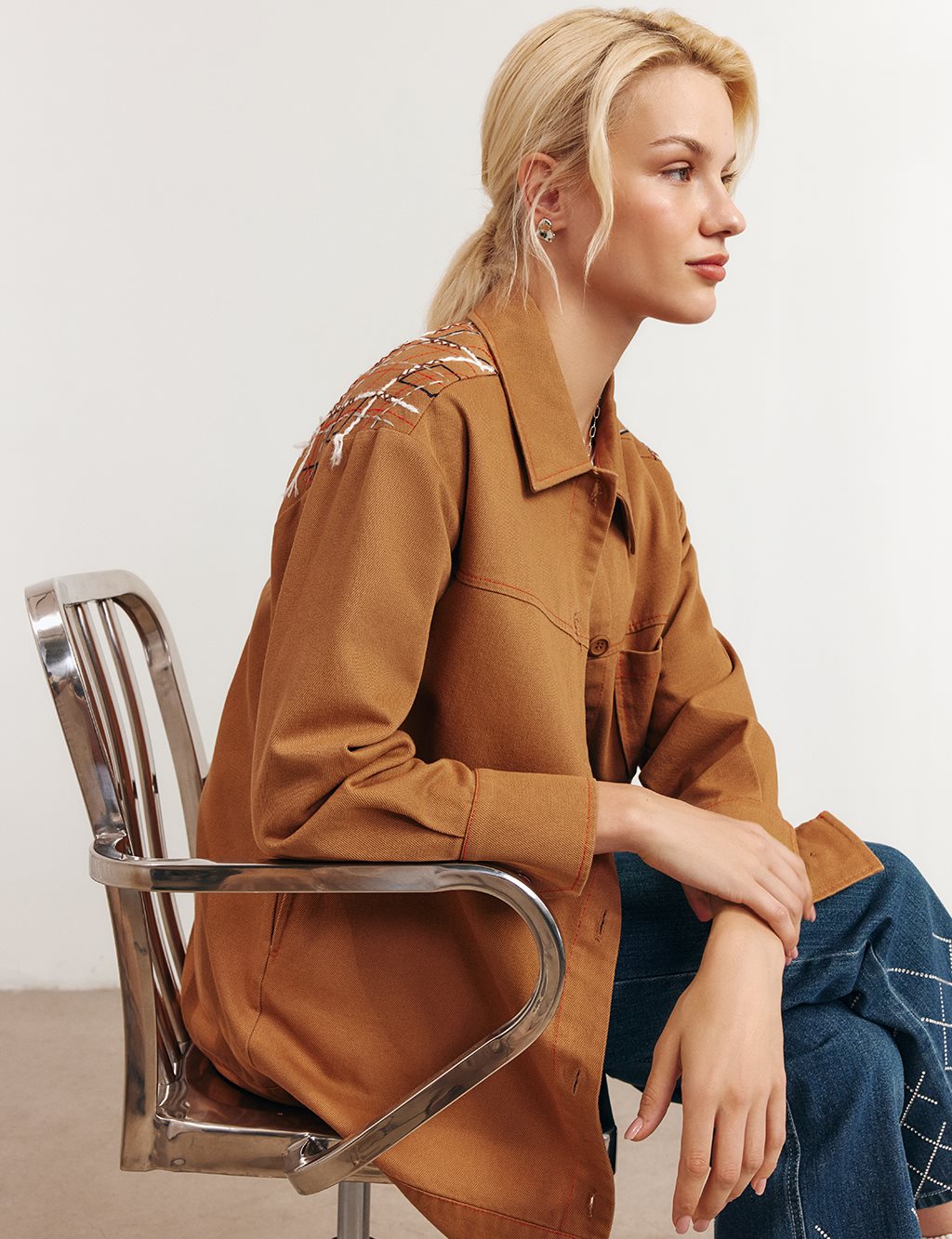 Embroidered Canvas Jacket Tobacco