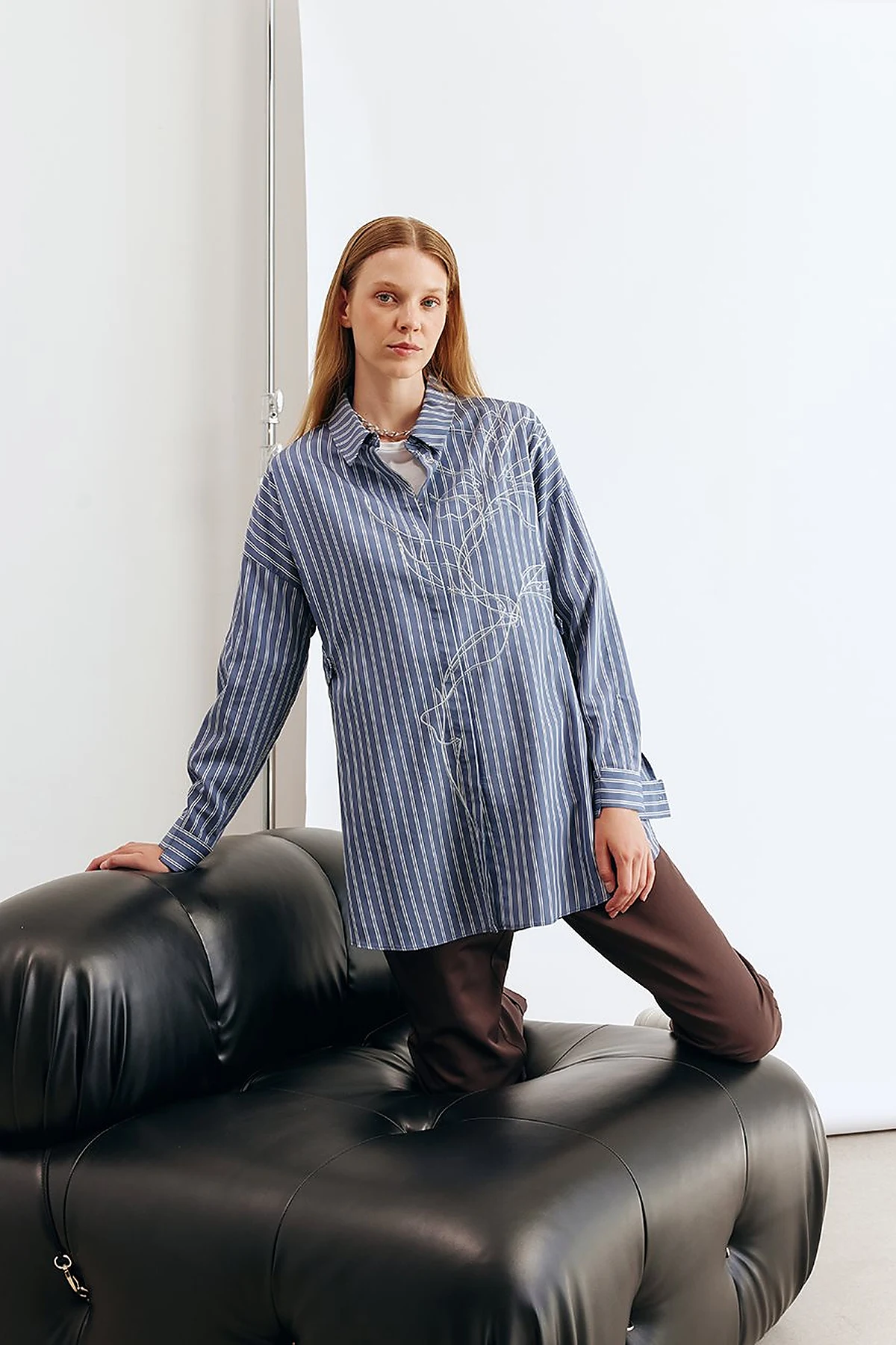 Striped Viscose Tunic Indigo