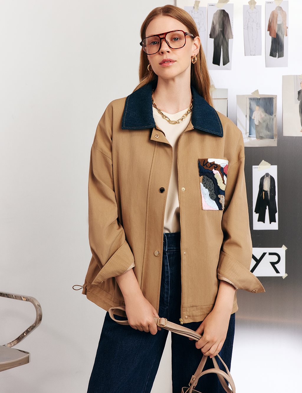 Embroidered Short Jacket – Beige