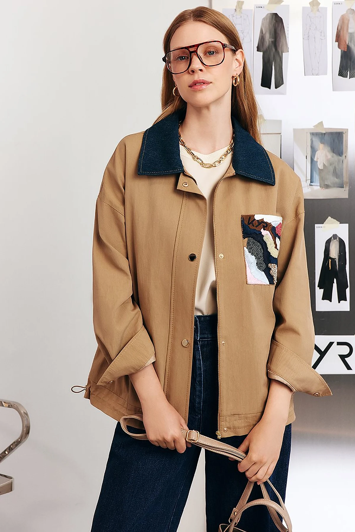 Embroidered Short Jacket – Beige