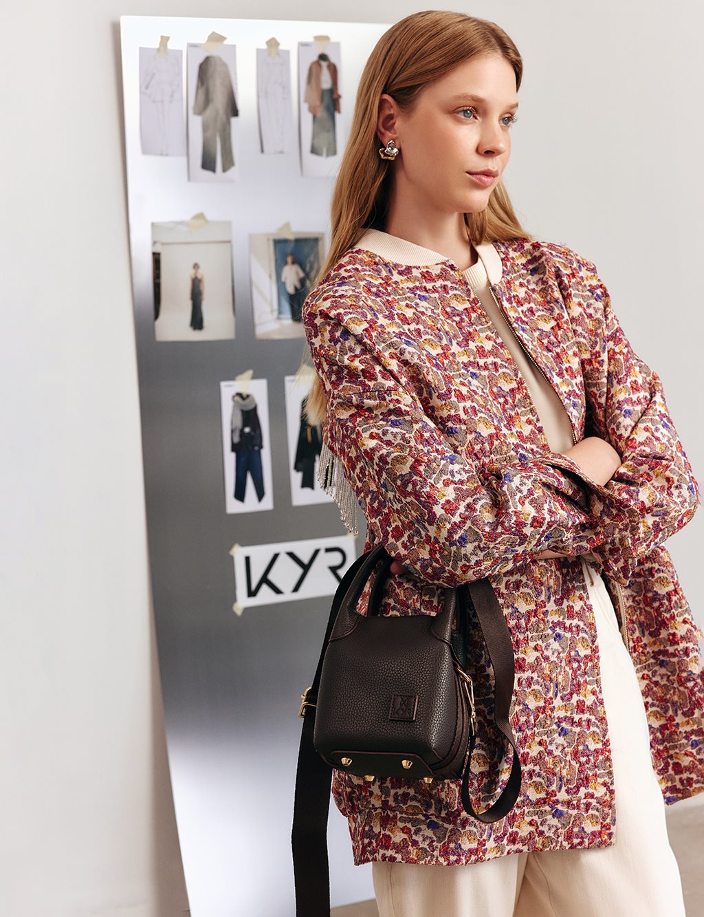Patterned College Collar Jacket – Brown