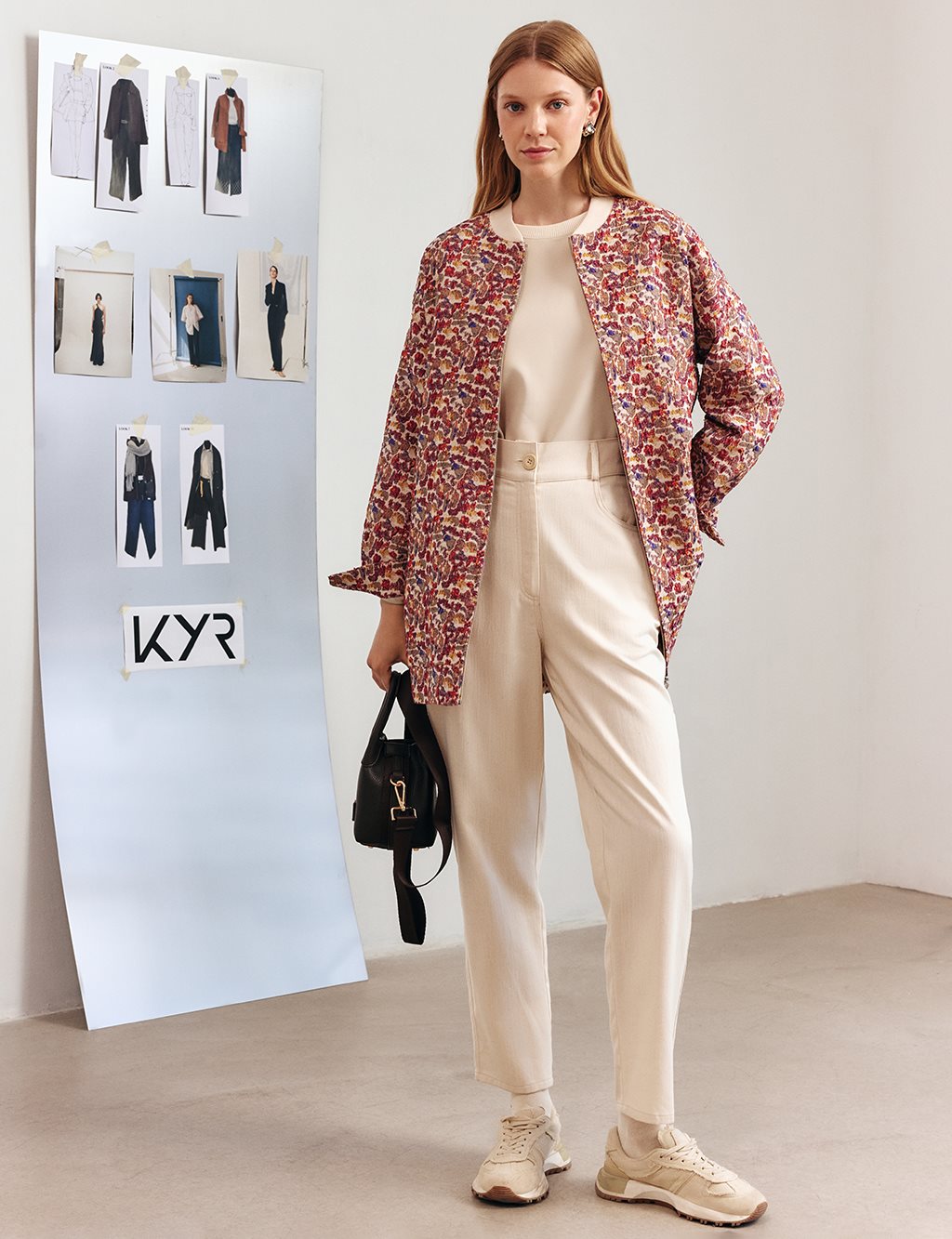 Patterned College Collar Jacket – Brown