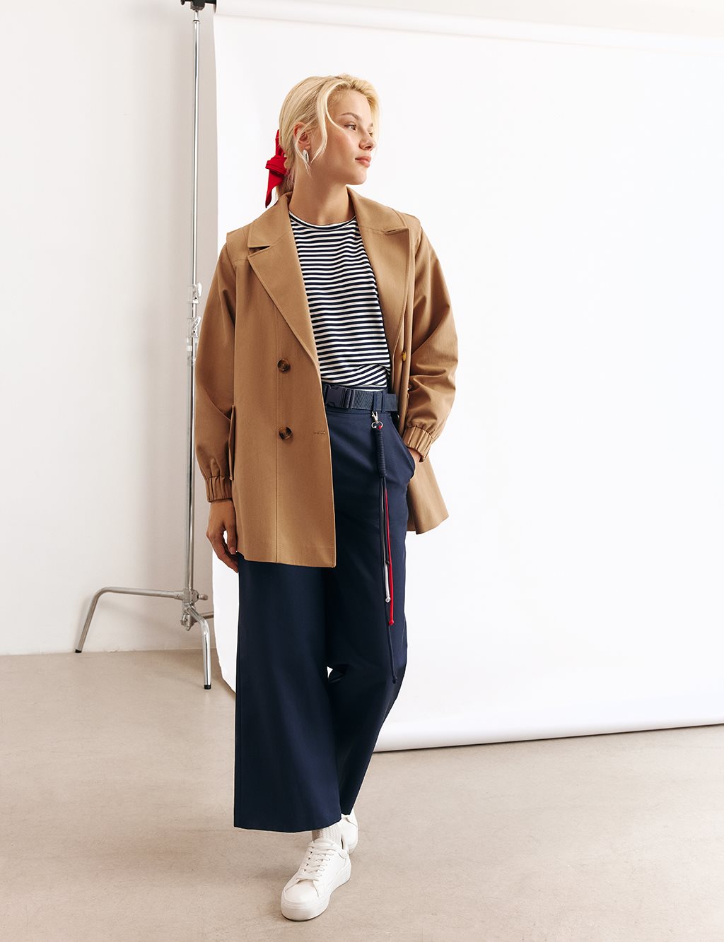 Wide-Leg Trousers with Belt Accessory Detail in Black