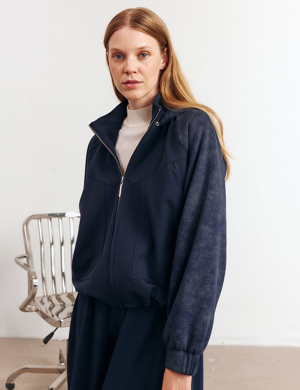 Relaxed-Cut Skirt Suit in Dark Navy