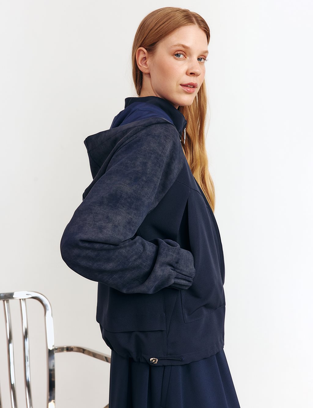 Relaxed-Cut Skirt Suit in Dark Navy