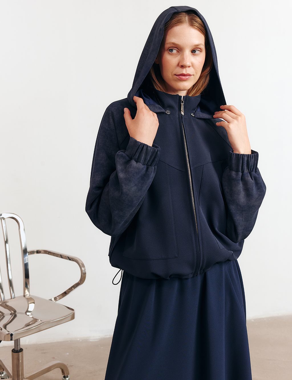 Relaxed-Cut Skirt Suit in Dark Navy