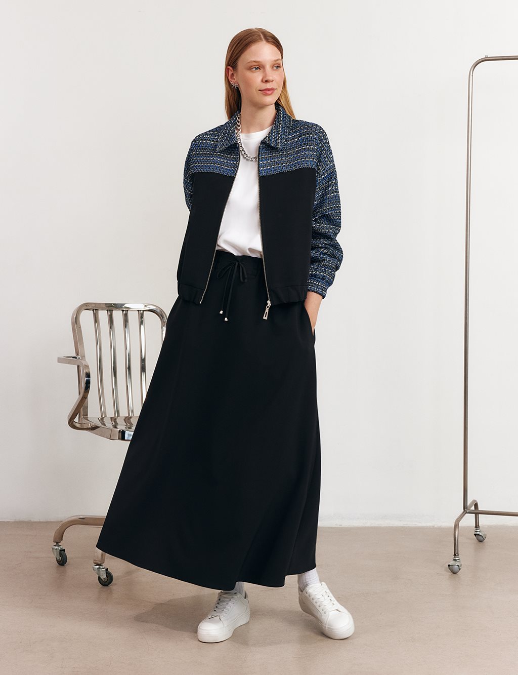 Tweed-Trim Skirt Set – Black 