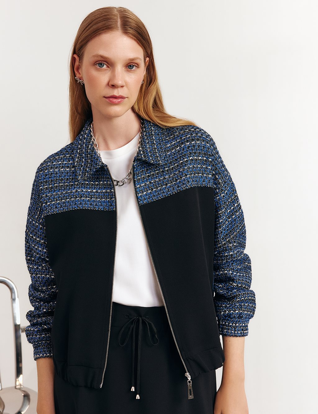 Tweed-Trim Skirt Set – Black 