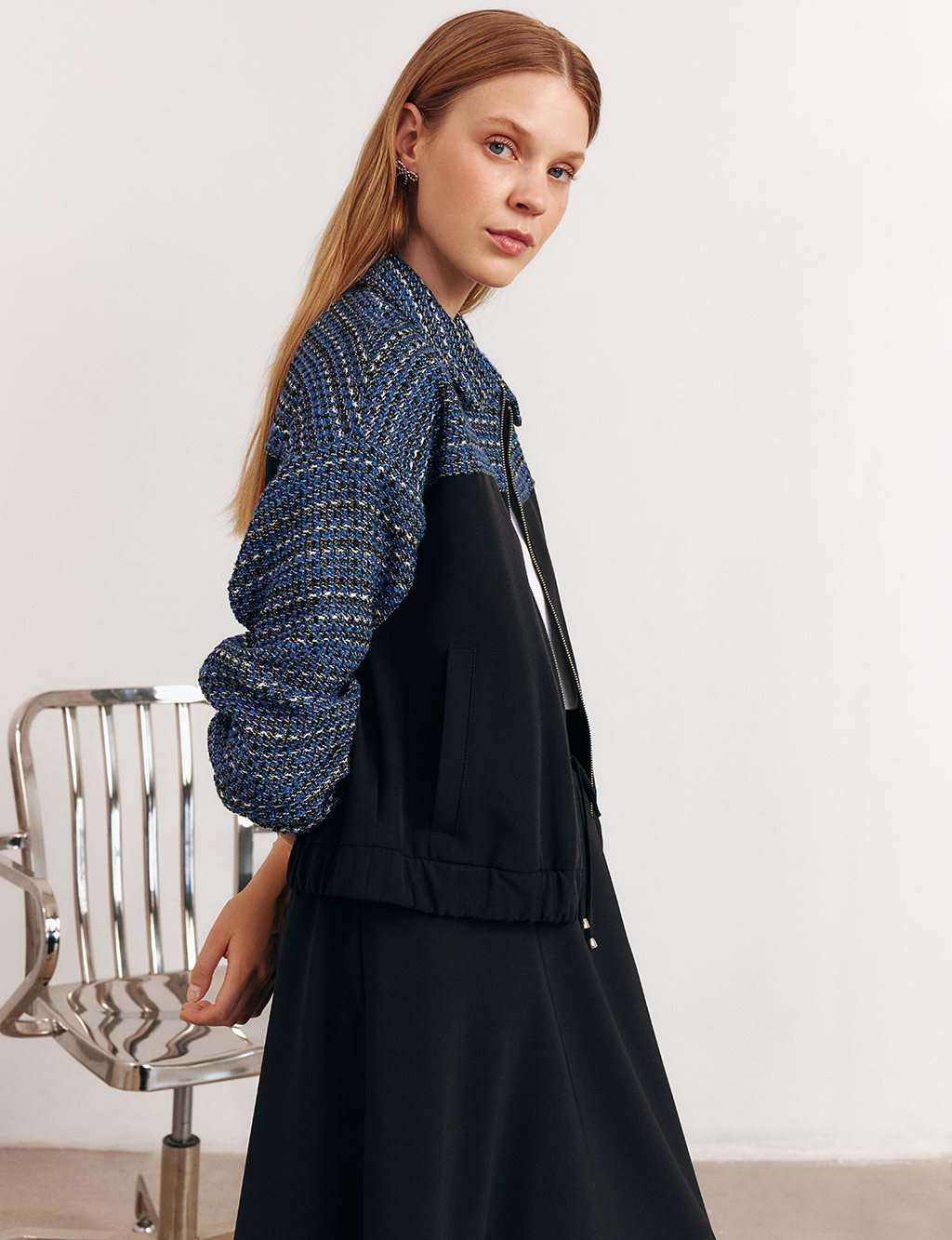 Tweed-Trim Skirt Set – Black 