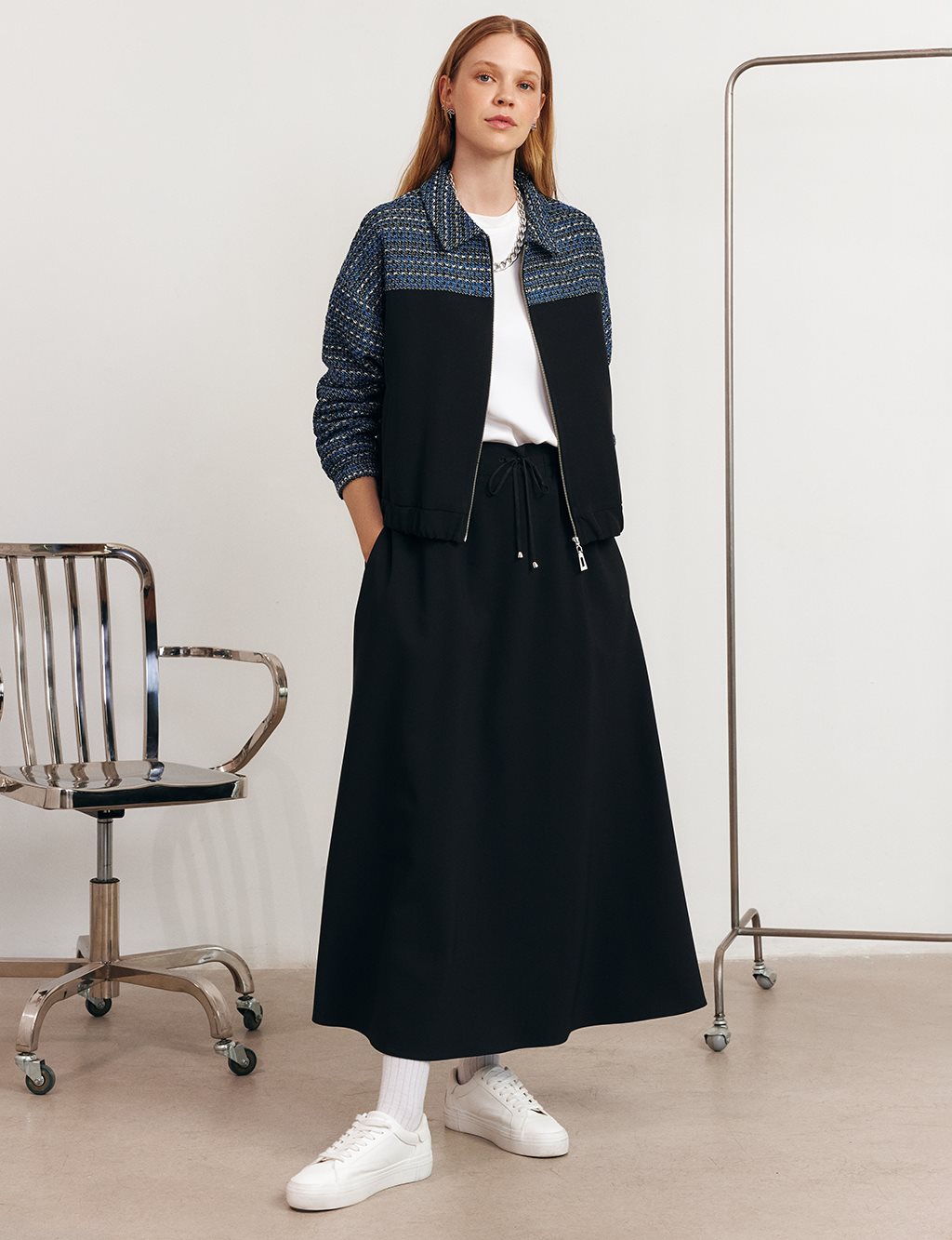 Tweed-Trim Skirt Set – Black 